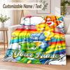 Care Bears Custom Name Flannel Throw Blanket Soft Warm for Sofa Bed Indoor Home Use