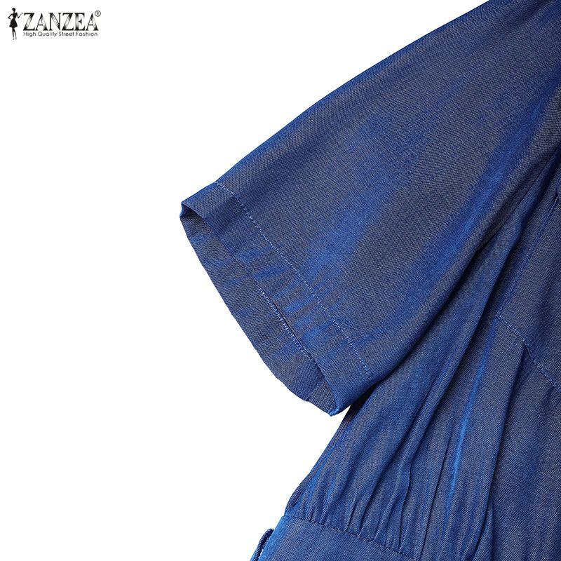 ZANZEA Women Turn Down Collar Summer Casual Short Sleeve Long Dress