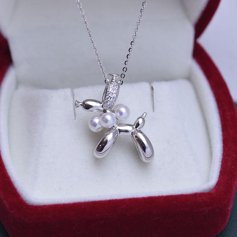 4-5mm Freshwater Pearl Pendant Necklace, S925 Silver, Balloon Puppy Design, Clavicle Chain