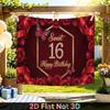 1pc Birthday 16th Rose Floral Luxury Party Banner Red