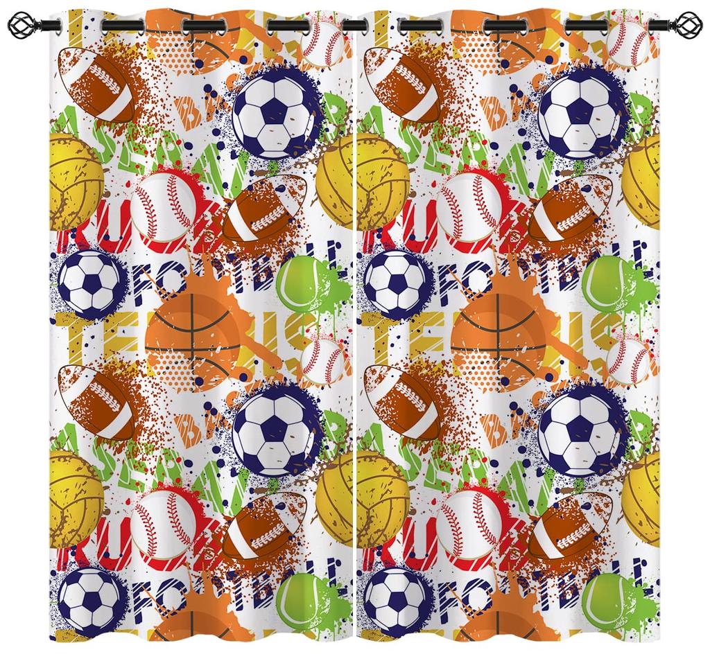 Volleyball Curtains Sports Game Theme Curtains Drapes for Kids Boys Girls Bedroom Abstract Window Curtain Blackout Drape