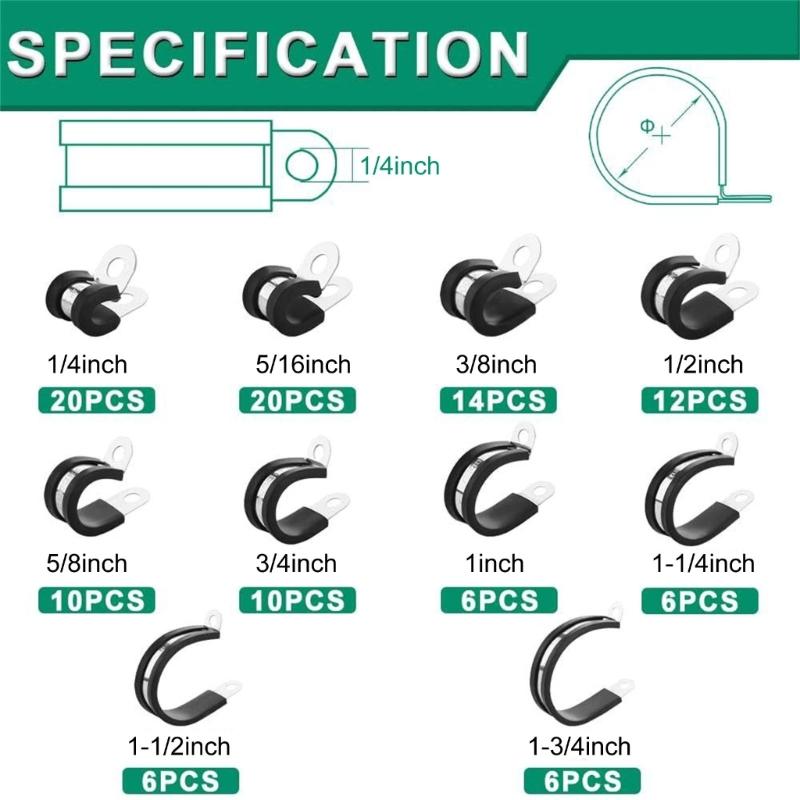 110Pcs Cable Clamp Stainless Steels Rubber Coated Cushioned Insulated Cable Clamps Metal Wire Clamps Easily to Install