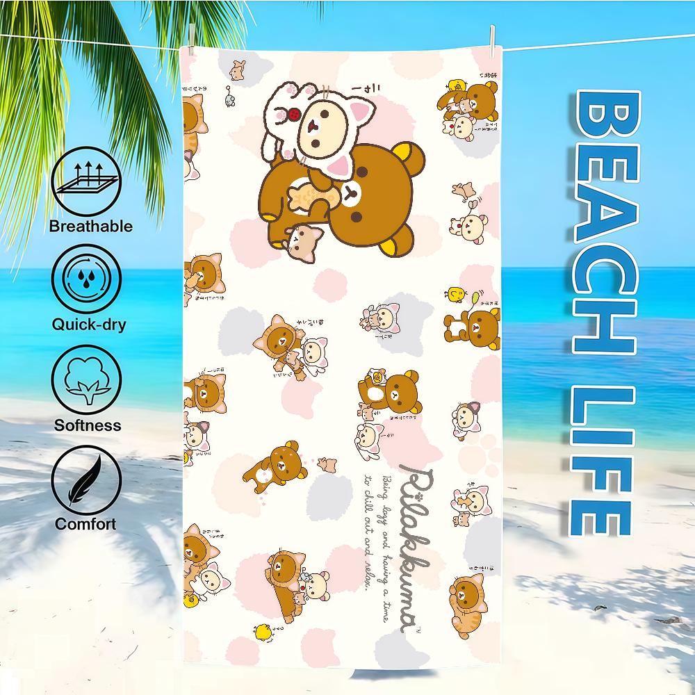 R-rilakkumas-es Towel Textile Bathrobe Beach Quick-Drying Lightweight Cute Portable Camping Swim Pool Cartoon Travel