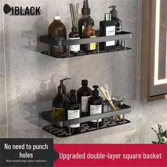 Punch-Free Bathroom Cabinet Shelf: Wall-Mounted Storage Rack for Toiletries & Washstand Supplies