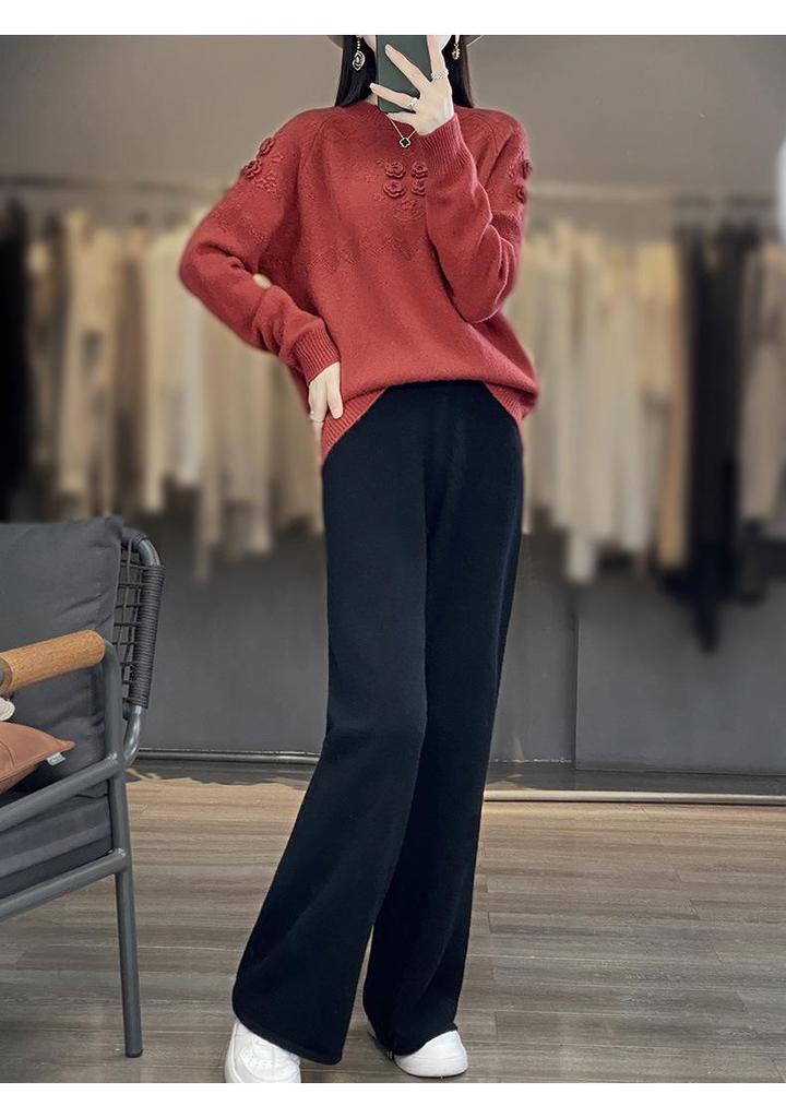 2023 Women's Versatile Wool Sweater: High Neck, Half-Embroidered Knit, Perfect for Autumn/Winter