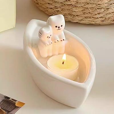 Cat Candle Holder Aromatherapy Cup Boat-Shaped Kittens Warming Paws Tea Light Holder