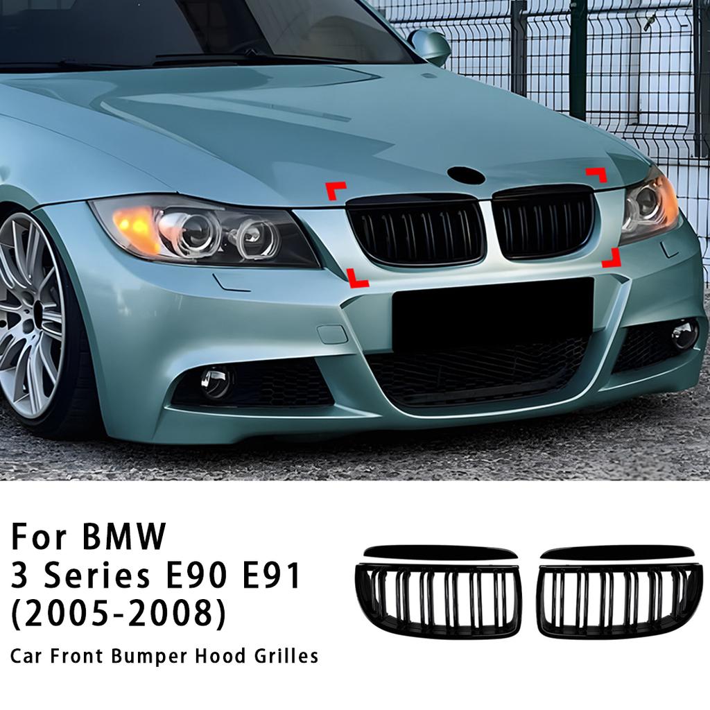 For BMW 3 Series E90 E91 2005-2008 Car Front Bumper Hood Grilles Single And Double Line Style Upper Racing Grills Accessory