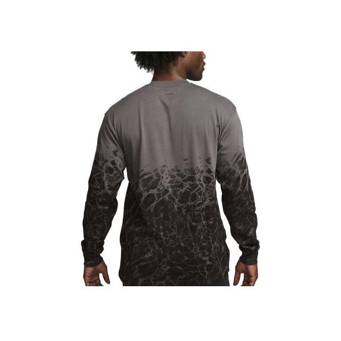 Nike Letter Logo Embroidered Water Pattern Print Round Neck Long Sleeve T-Shirt Unisex Tops Gray Black FB3031-068