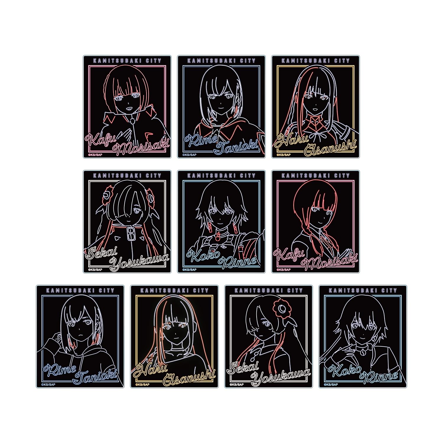 ТВ Аниме «Город Камицубаки на реконструкции». Торговые Ани Неоновые Акриловые Карточки, Коробка 10 шт.