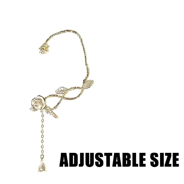 Camellia Tassels Ear Cuff with Zircon Comfortable Ear Clip Unique Flower Earring Handmade Evening Dress Accessory