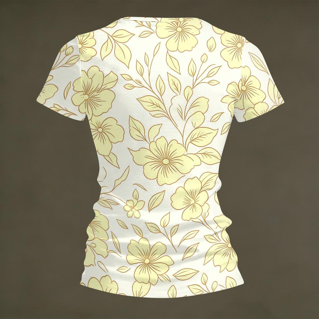 Women V Neck Short Sleeve Floral Print T Shirt Casual Loose Fit Top Lightweight Soft Fabric Comfortable Design for Daily Wear