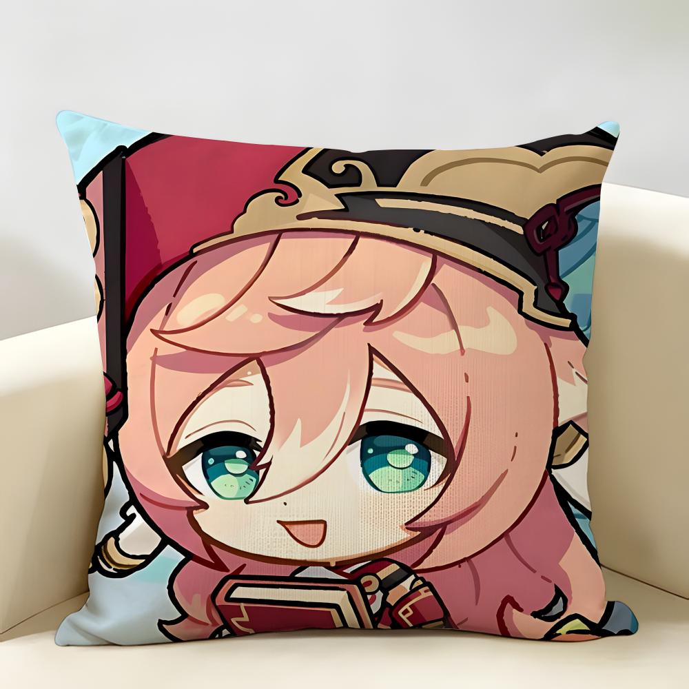 Yanfei Cute Genshin Impact Cushion Cover Natural Linen Organic Fabric DoubleSided Printing Room Sofa Decor Pillow Case
