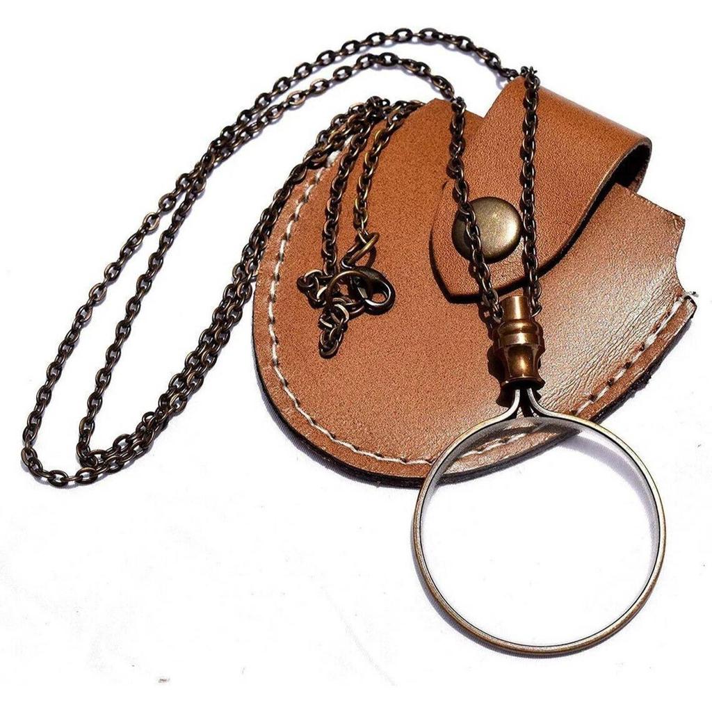 India Brass Necklace magnifier with Chain Magnifying Glass Leather cover 2x magnifier  (Brown)