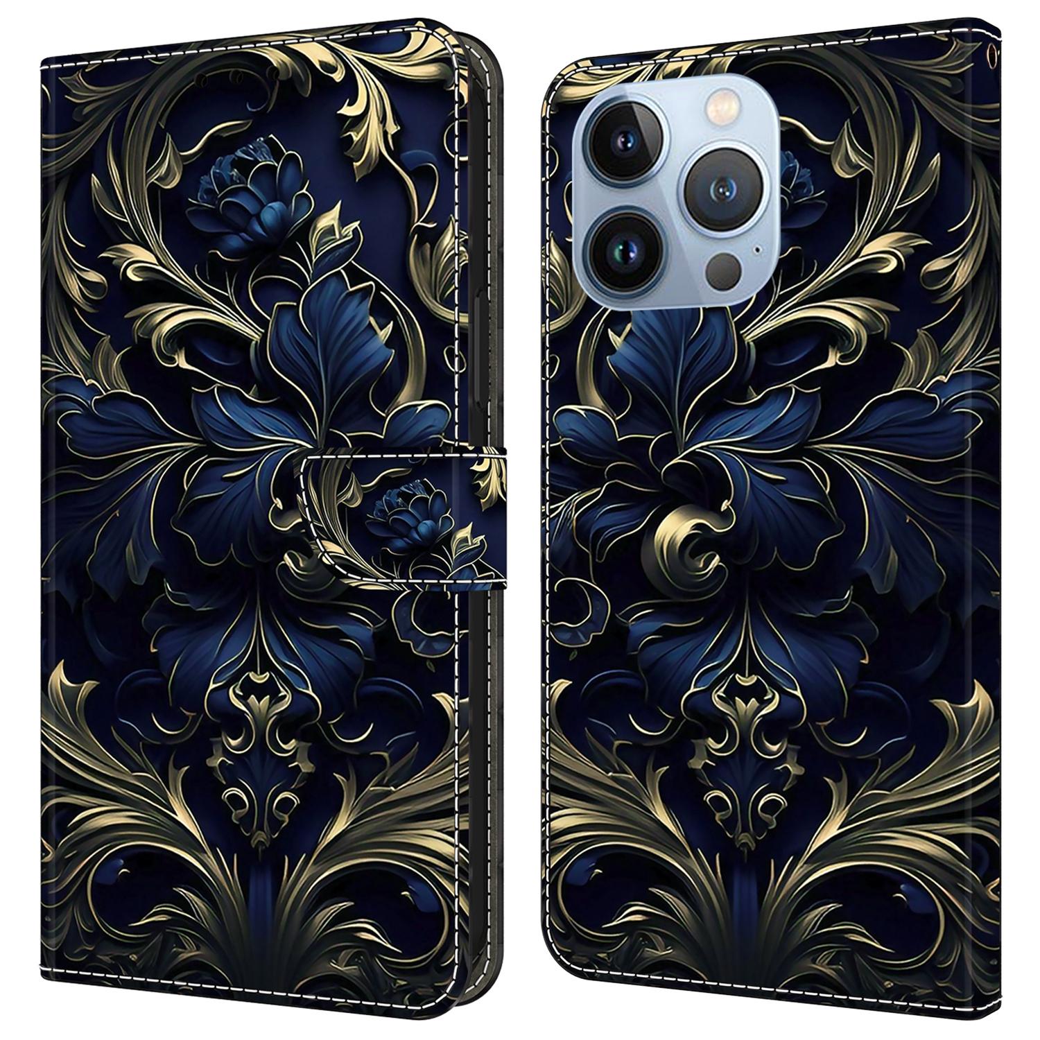 

Для iPhone 16 Pro Max Чехол PU Кожаный Кошелек Книжка с Функцией Подставки Blue Flower