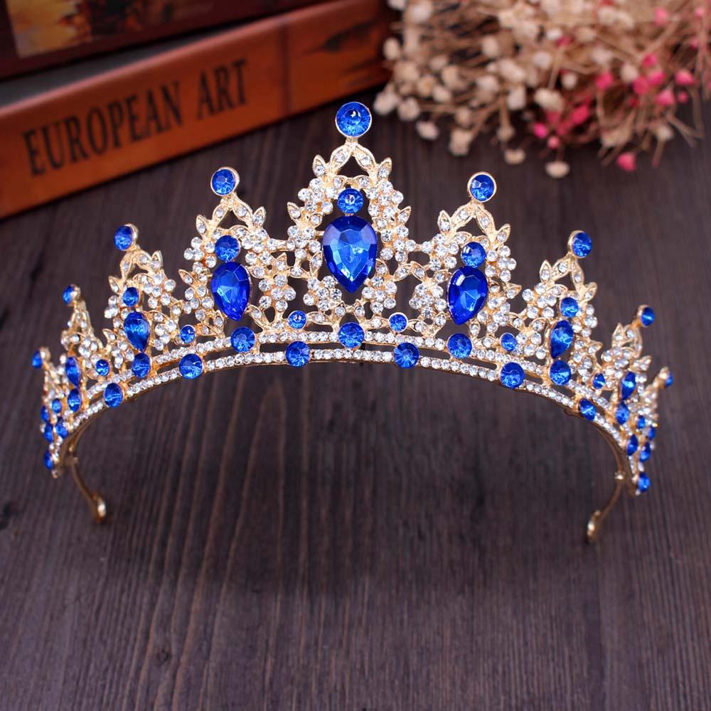 Kmvexo Vintage Gold Queen Princess Crowns  Crystal Diadem For Bridal Hair Accessories Bride Tiaras Headbands Tiara De Noiva