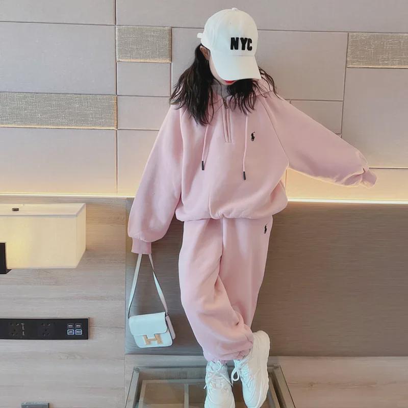 2024 Jarní Dívčí Ležérní Dvoudílná Mikinová Souprava v Korejském Stylu