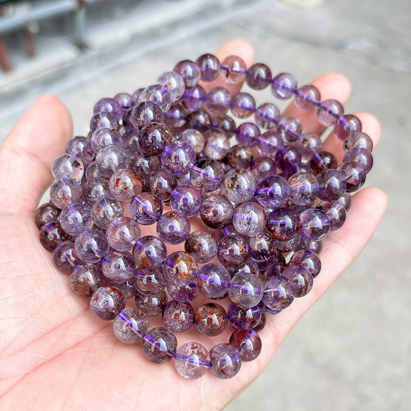 Jingde Natural Purple Phantom Crystal Bracelet - Unisex Purple Titanium Beaded Best Friend Gift