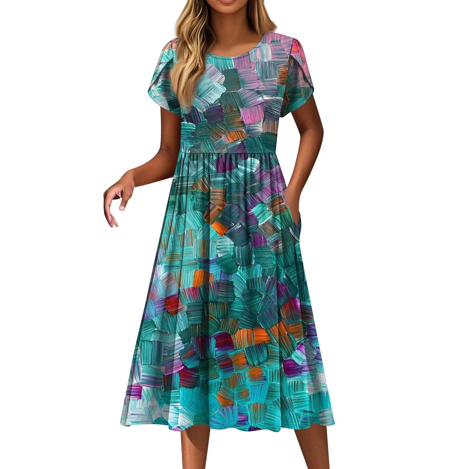 

Жіночі сукні Вінтажні квіткові з круглим вирізом та коротким рукавом XXL