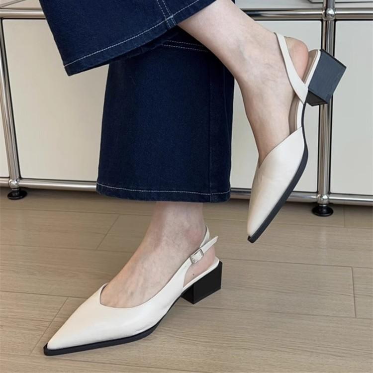 Soft Leather Version of French High-end Bag Head Sandals Women's 2025 Summer New Temperament Thick Heel Not Tired Feet Pointed Single Shoes