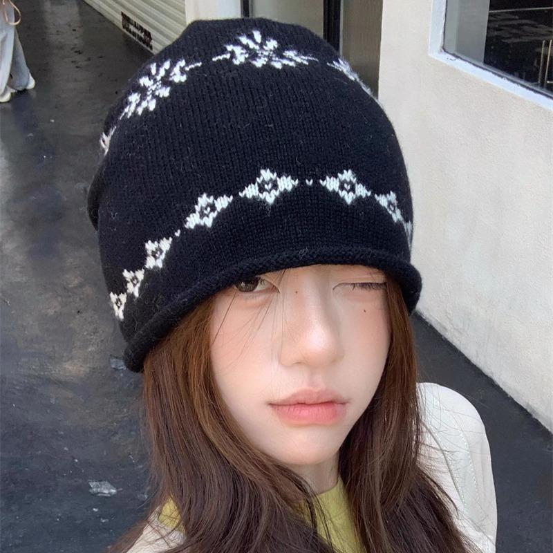 ins hat women's new women's autumn and winter wool knitted hat versatile thermal ear protector stack hat