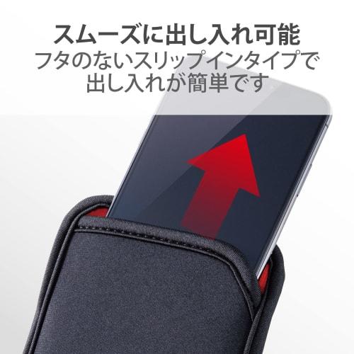 ELECOM Smartphone Pouch, Storage for 1 Device, L Size, Slip-in Type, Back Pocket Included, Black [Verified Compatibility with iPhone 16 Series] P-05SN