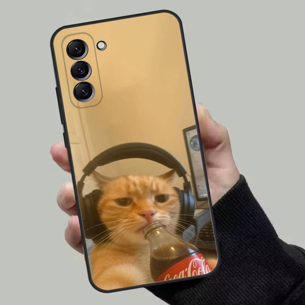 Coque de téléphone meme chat mignonne et drôle pour Samsung Galaxy A13,A21s,A22,A31,A32,A52,A53,A71,A80, Coque Noire Souple