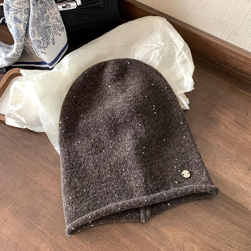 Japanese gray knitted wool hat women's atmosphere confinement hat warm versatile pile hat cold hat