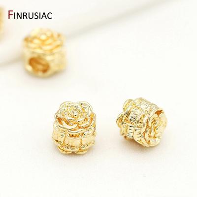High Quality Brass Metal 14K Gold Plated Big Hole Flower Shape Beads Accessories DIY Jewelry Making