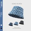 Spice Girl Checkerboard Denim Bucket Hat Women's Spring and Autumn Face Small Face Plain Face Cover Advanced Sense Hat Autumn and Winter Tide