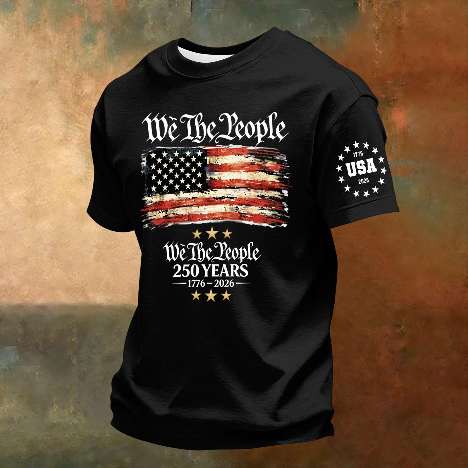 

Men Short Sleeve Crew Neck T Shirt with 250 Years Anniversary Graphic Print Casual Loose Fit USA Theme Top XXXXL чёрный
