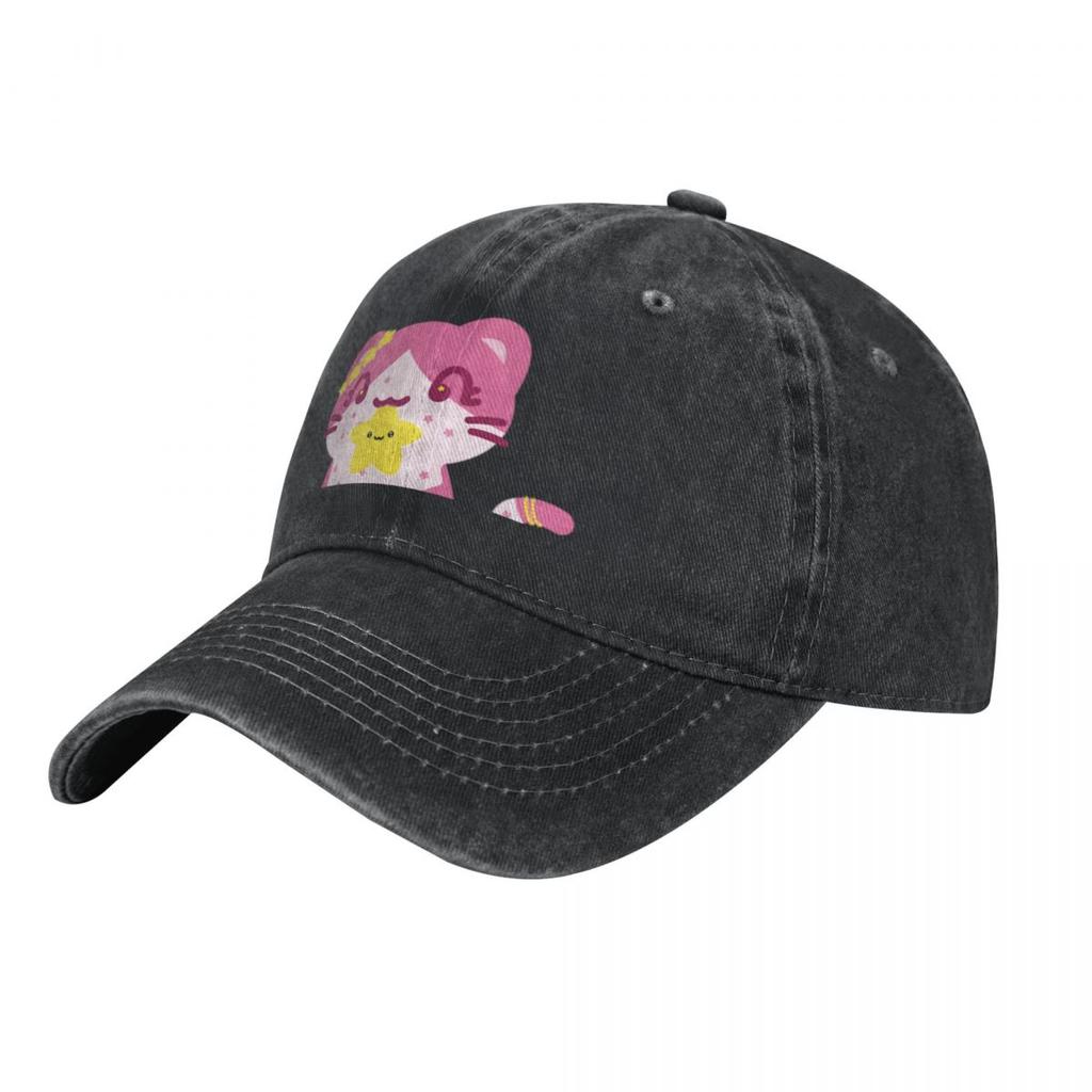 Cute Pink Star Cat Baseball Caps Vintage Denim Washed Headwear Unisex Style Outdoor Running Hats