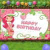 Cartoon Pink Cute Strawberry Girl Theme Background Girls Birthday Party Banner Decoration Supplies Baby Shower Gifts Photo Props
