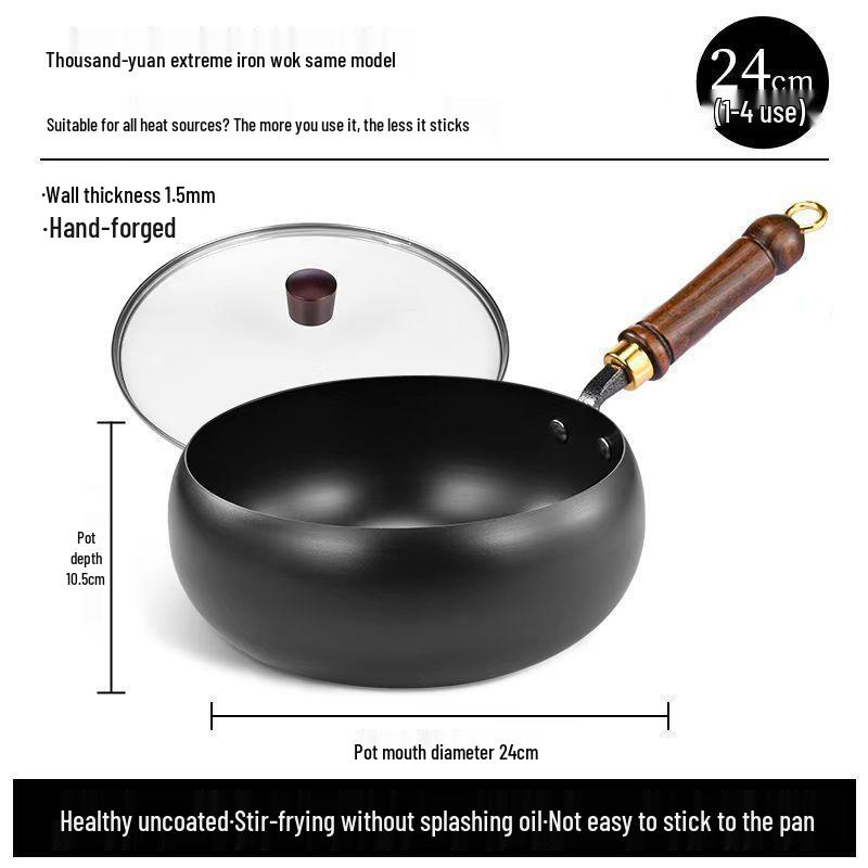 Handcrafted Zhangqiu Iron Belly Wok: Uncoated, Non-stick, Small Iron Frying Pan for Household Use.