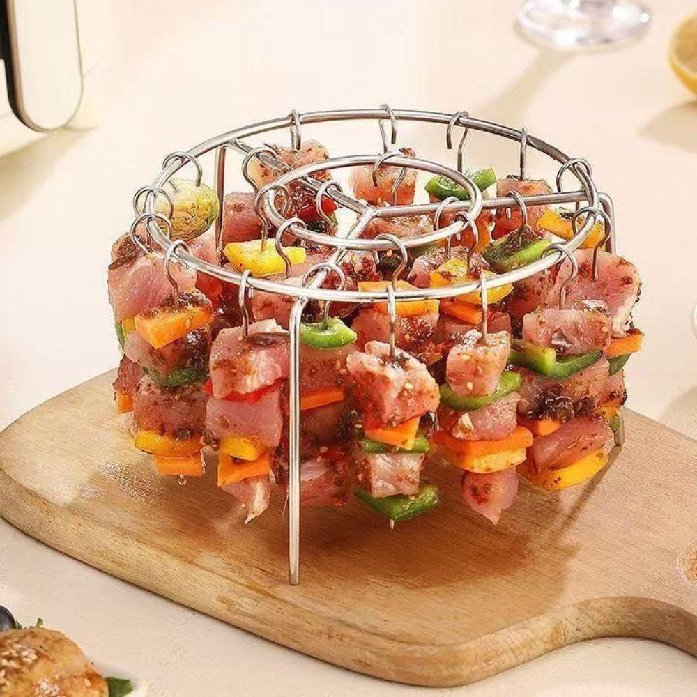 Non-Stick Air Fryer Skewer Stand Stainless Steel Barbecue Skewer Bracket  Outdoor Indoor Cooking