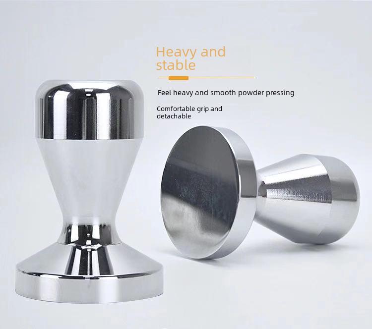 Stainless Steel Coffee Tamper with Wooden Handle & Threaded Powder Distributor