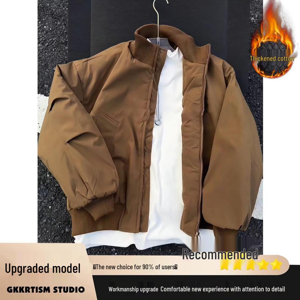 Męska zimowa kurtka bomberka: Bawełniany Pikowany Płaszcz Lotniczy w Stylu Amerykańskim z Kołnierzem Stojącym