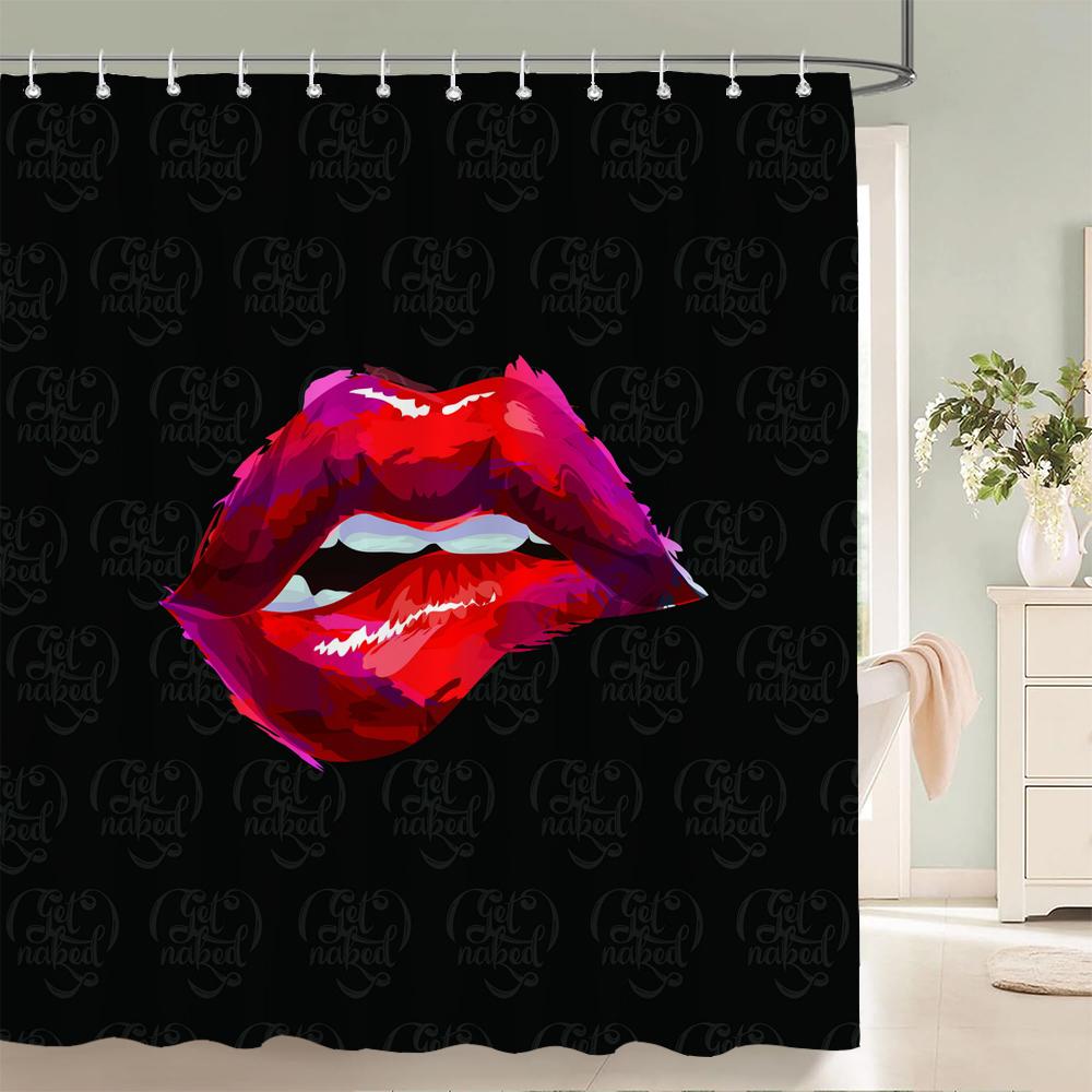 Sexy Red Lip Bath Curtain Waterproof Shower Curtains Polyester Pink Romance Love Bath Screen Printed Curtain For Bathroom Decor