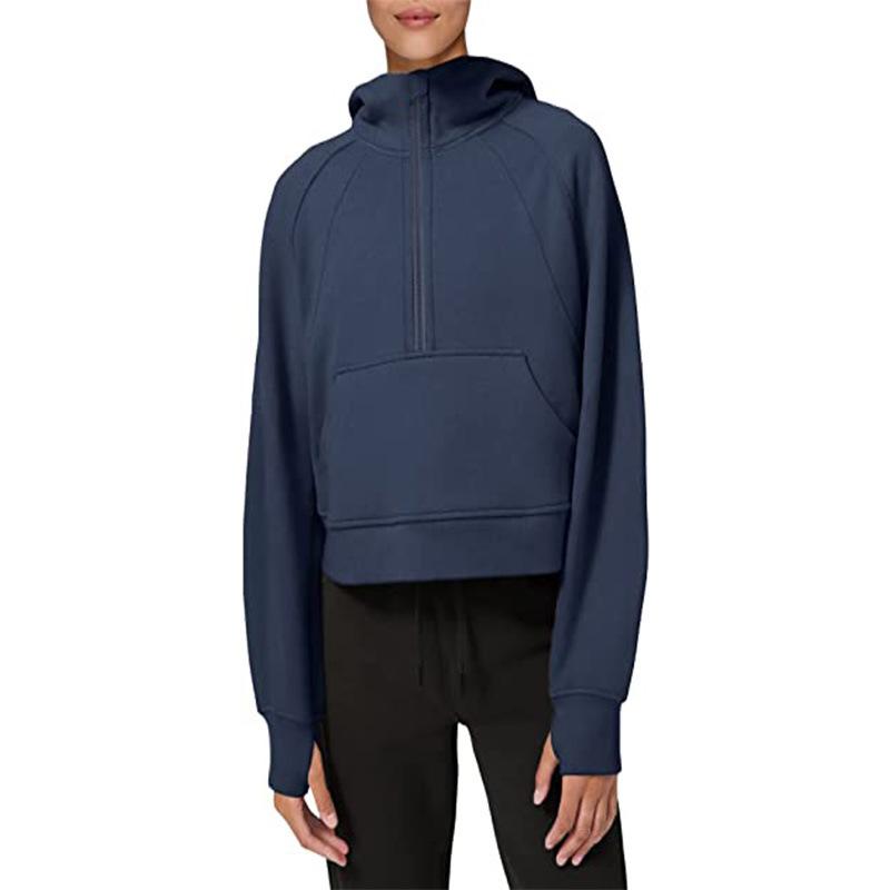

Весенне-осенняя женская толстовка с капюшоном и мягкой подкладкой, повседневная однотонная теплая толстовка на молнии с высоким воротом и пальцами 2XL темно-синий