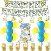 Lemon-Themed Wedding & Birthday Party Tableware Set with Banner, Cutlery, and Napkins.