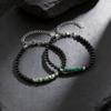 Vnox Adjustable Trendy Natural Stone Bracelet for Men, Stainless Steel Malachite Green Spot Stone Black Onyx Beaded Bracelet NEW