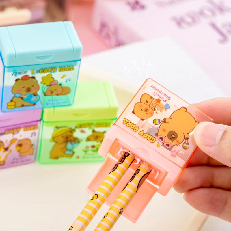 1/4Pcs Cartoon Capybara Double Hole Pencil Sharpener Kawaii Student Stationery Office Supplies Mini Pencil Sharpener For Kids