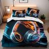 Headphones Duvet Cover Set For Kids Teens Queen Lightweight Down Quilt Covers Bedroom Decor 2 Pillowcases 1 Duvet Cover No Quilt