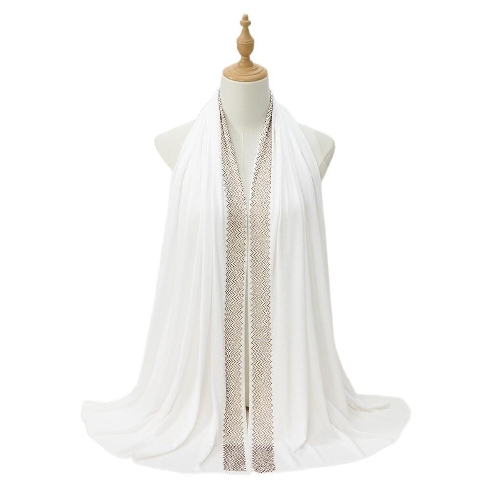 Long Smooth Silk Headscarf Sunscreen Thin Large Shawl Veil Rhinestone Chiffon Hijab Scarf  For Gift