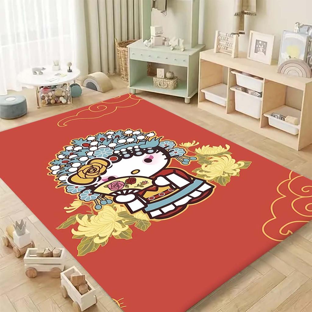 Cute Hello Kitty Cartoon Print Rug, Non-slip and Stain-resistant, Perfect for Bedroom and Living Room Home Decor.