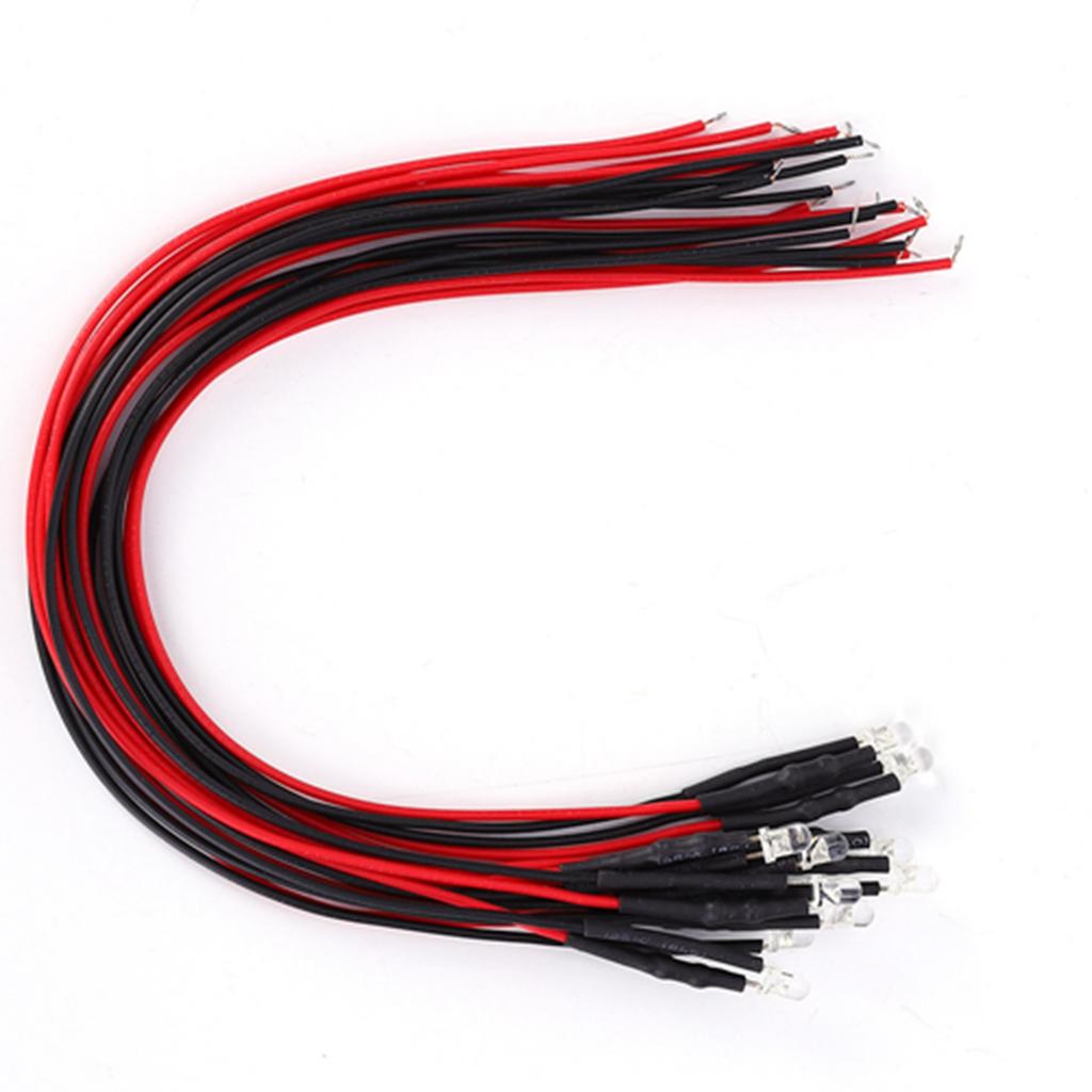 50Pcs Diode Wired Luminous Round Head Highlight Straight Plug LED Beads 12V 3mm LED Diode Wired