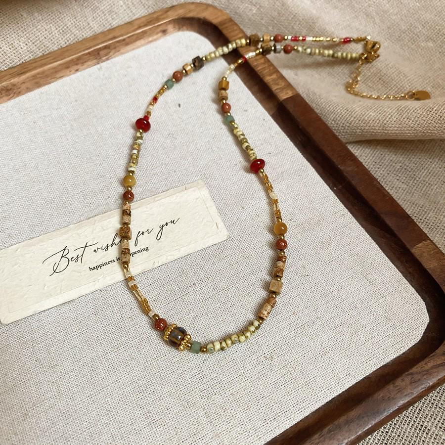 Dopamine Ethnic Retro Beaded Colorful Pearl Choker Necklace - Niche High-End Fashion