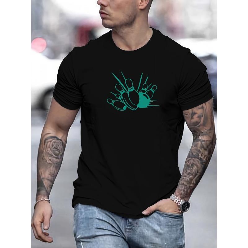 European sizes Men s Bowling Print Round Neck Comfortable Short-sleeve Shirt With New Men s Fashion Pattern Print S чёрный