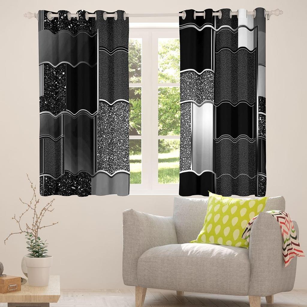 Schwarze Glitzer-Punkt-Vorhänge Polyester-Fensterdekoration Modern Glam Party-Dekor Wohnzimmer-Vorhänge Stil Verdunklungspanel Desi