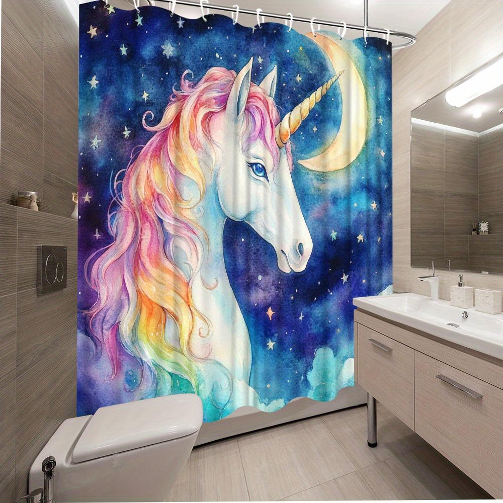 Enchanting Unicorn Shower Curtain - Waterproof, Mildew-Resistant with Magical Rainbow Mane Design for Dreamy Bathroom Decor