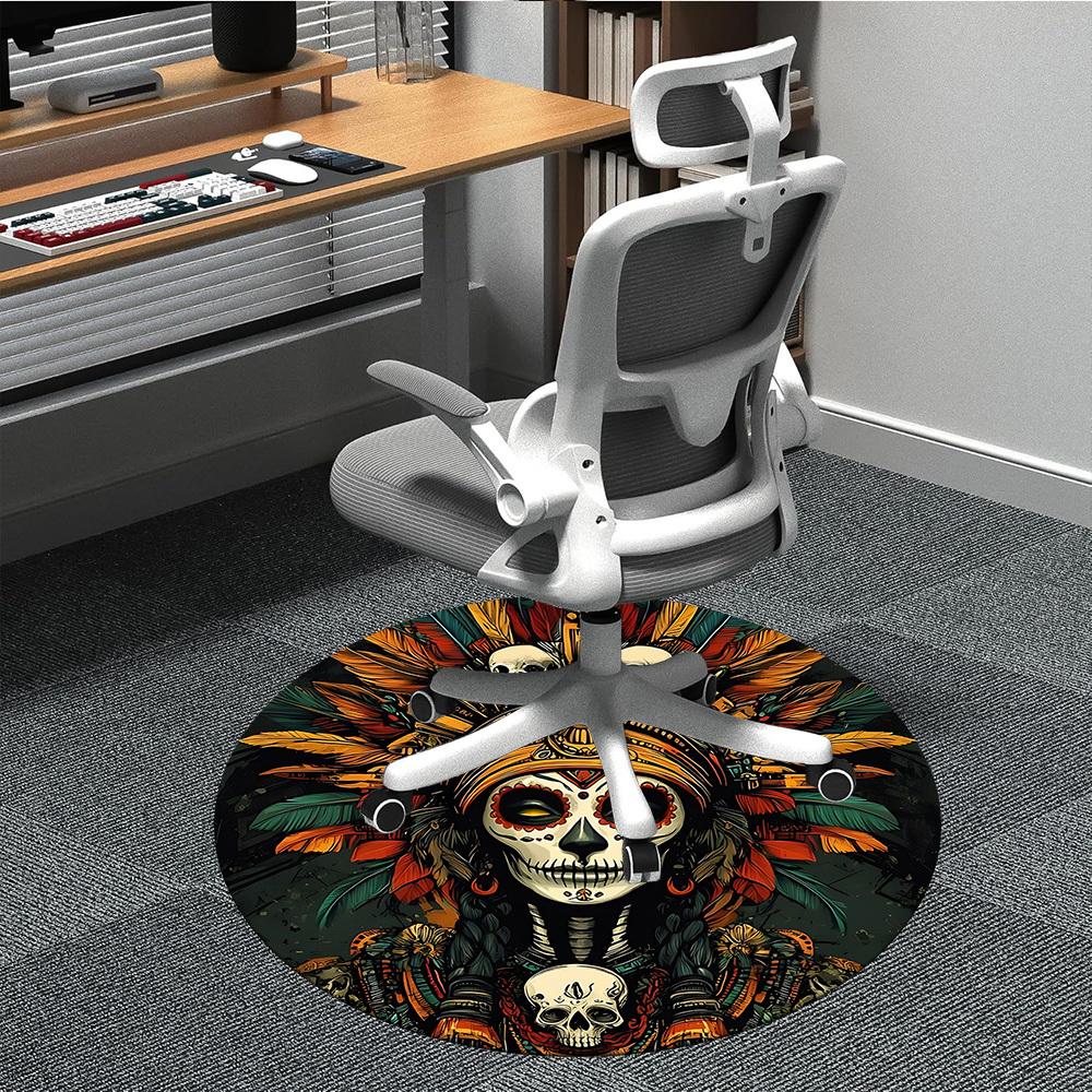 1pc Day of the Dead, Skull Office Round Area Rug, Under Office Chairs Bedroom Living Room Home Decor, Room Deco